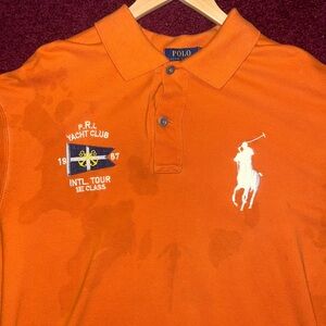Polo by Ralph Lauren Men's Orange Polo Shirt with wash stains